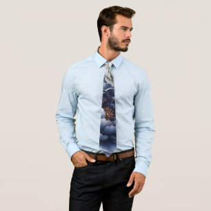 Cravate Pivoines Bleu Marine & Roses Blanches Mariage Homm