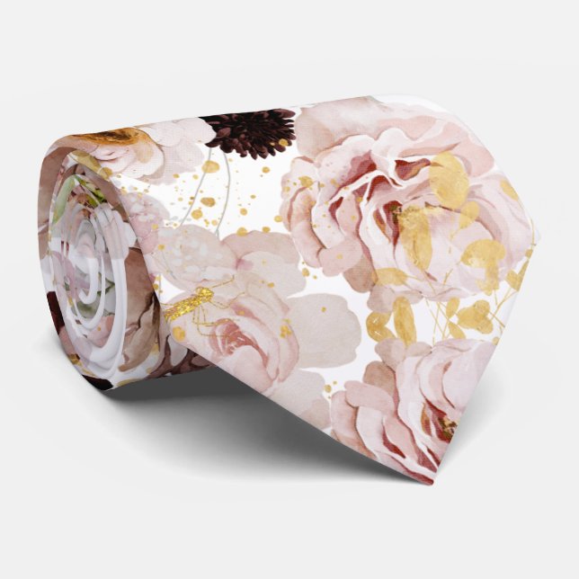 Cravate PixDezine Boho H2 Roses Poussiéreuses Mums Bourgui (Roulé)