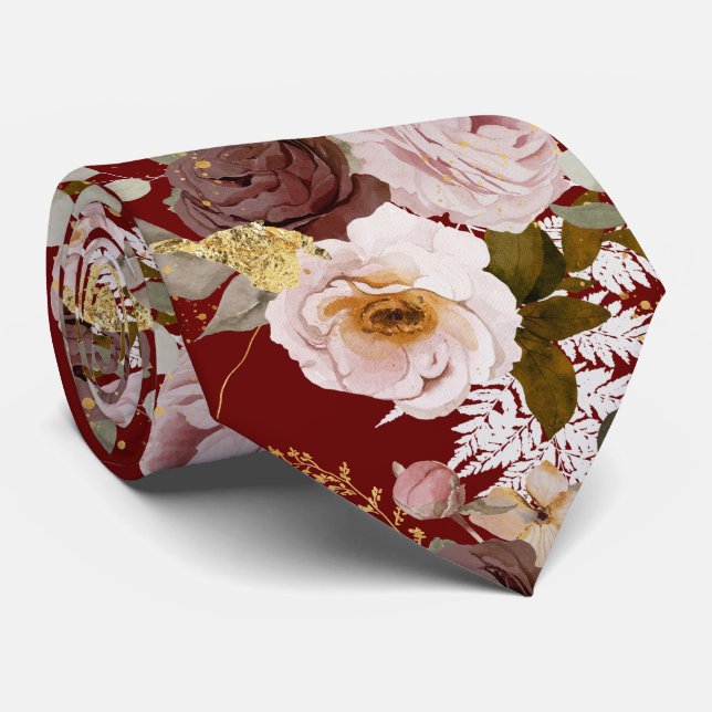 Cravate PixDezine H2 Burgundy Blush Roses do-it-yourself A (Roulé)