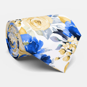 Cravate PixDezine H2 Fleurs Bleu Céleste Roses Dorées