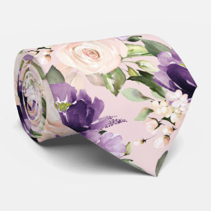 Cravate PixDezine H2 Fleurs Eggplant Blush Roses Ne
