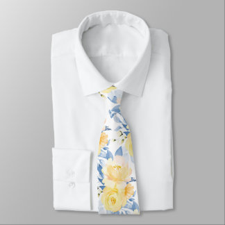 Cravate PixDezine H2 Fleurs Roses Jaunes DustyBlue