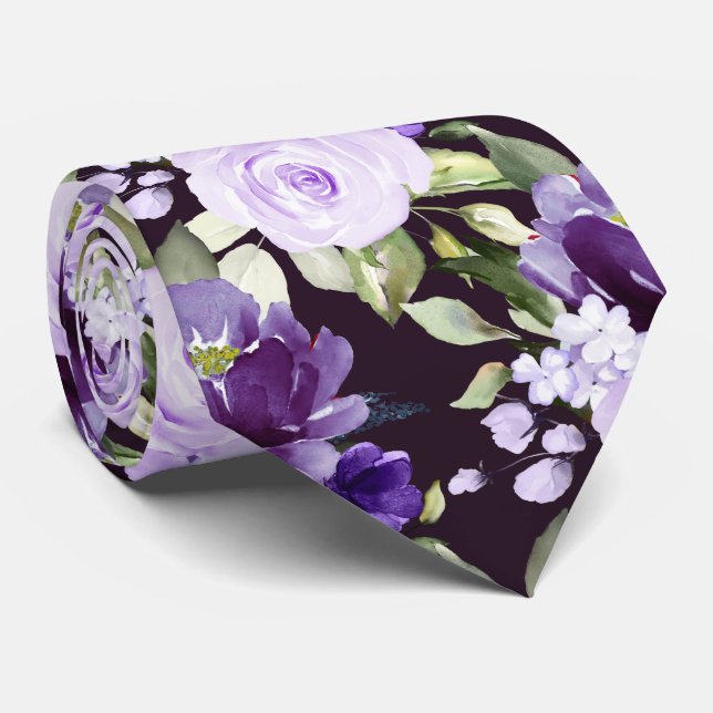 Cravate PixDezine H2 Fleurs Violet Lilac Violet Roses (Roulé)