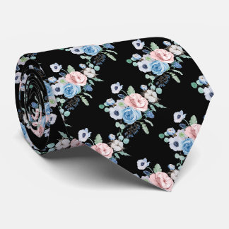 Cravate PixDezines Aquarelle Dusty Blue Rose pivoines Cou