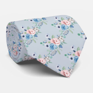 Cravate PixDezines Aquarelle Dusty Blue Rose pivoines Cou
