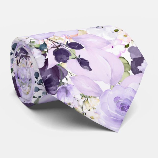 Cravate PixDezines Aquarelle Fleurs Roses violets (Roulé)