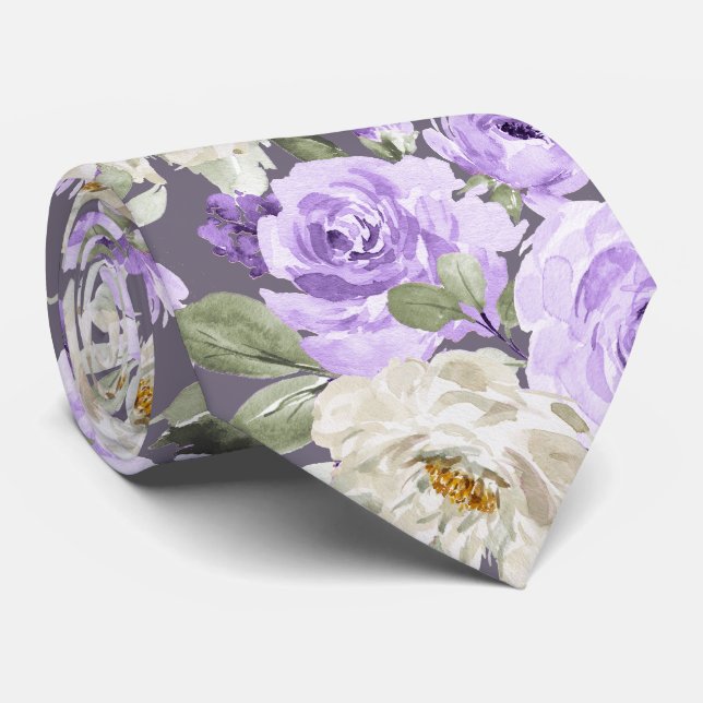 Cravate PixDezines Aquarelle Lilac Violet Roses (Roulé)