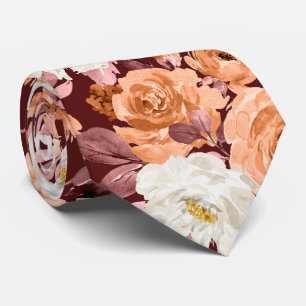 Cravate PixDezines Aquarelle Rouille Orange Roses Automne