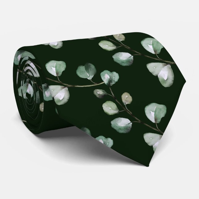Cravate PixDezines aquarelle vert luxuriant Eucalyptus (Roulé)