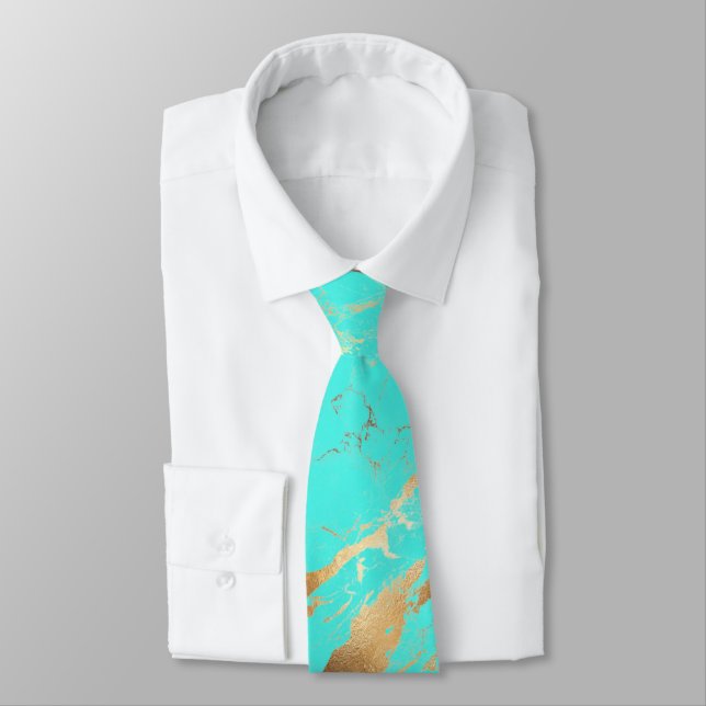 Cravate PixDezines bleu turquoise dalle de marbre + veines (Attaché)