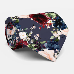 Cravate PixDezines Blush Burgundy Navy Aquarelle Fleurs