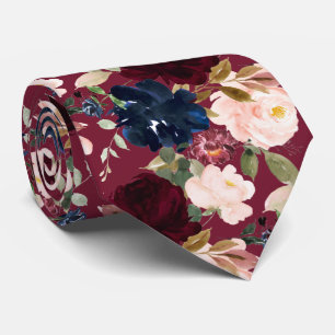 Cravate PixDezines Blush Burgundy Navy Aquarelle Fleurs