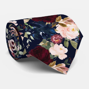 Cravate PixDezines Blush Burgundy Navy H2 Fleurs