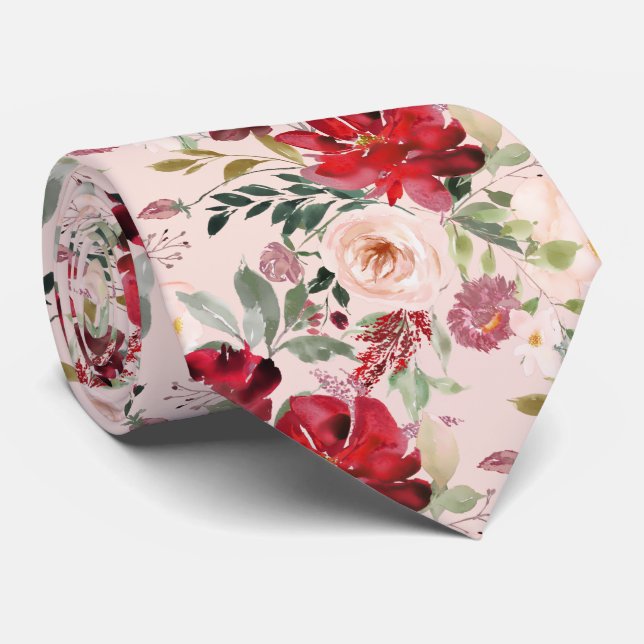 Cravate PixDezines Blush Red Aquarelle Fleurs do-it-yourse (Roulé)