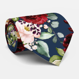 Cravate PixDezines Boho Blush Bourgogne Aquarelle Fleurs