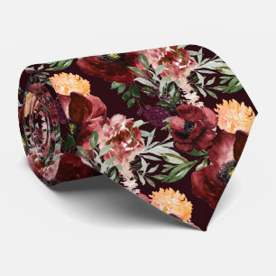 Cravate PixDezines Boho Blush Bourgogne Aquarelle Fleurs