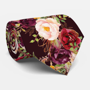Cravate PixDezines Boho Blush Bourgogne Aquarelle Fleurs