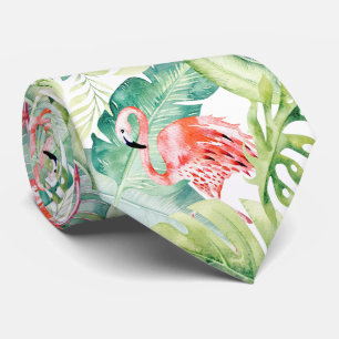 Cravate PixDezines Flamant Rose+Tropical Foliage