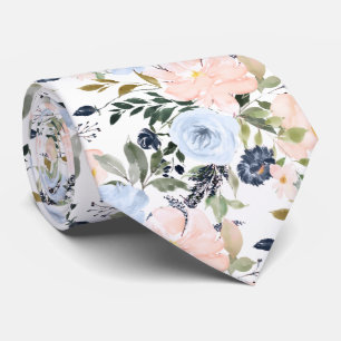 Cravate PixDezines Fleurs Aquarelle Bleu Blush DIY couleur