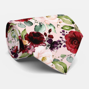 Cravate PixDezines Fleurs Aquarelles Bourgogne