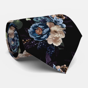 Cravate PixDezines Fleurs Botaniques Bleues Crème Humeur 