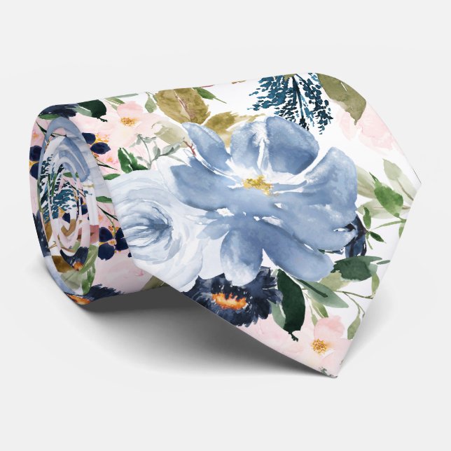 Cravate PixDezines H2 Blush Pink Dusty Blue Flowers  (Roulé)