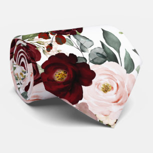 Cravate PixDezines H2 Dusty Rose Blush Bourgogne Fleurs