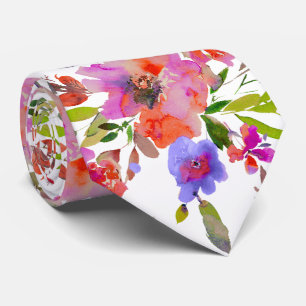 Cravate PixDezines H2 Fleurs à ressort rose rouge