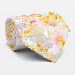 Cravate PixDezines H2 Fleurs printanières Blush Moutarde