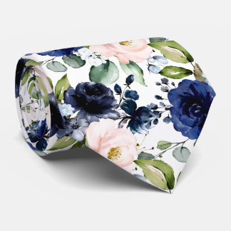 Cravate PixDezines H2 Fleurs Rose Navy Bleu