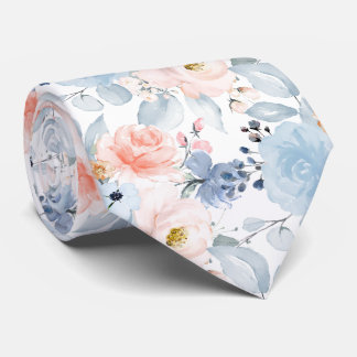 Cravate PixDezines H2 Fleurs Rose Pâle et Bleu Poussiéreux