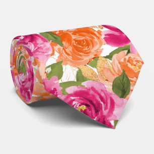 Cravate PixDezines H2 Fleurs Roses Rose Chaud Orange