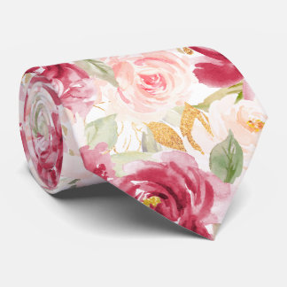 Cravate PixDezines H2 Fleurs Roses Rouges Saumonées