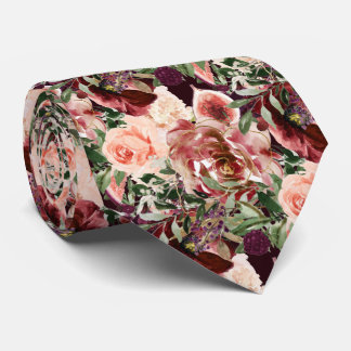 Cravate PixDezines H2 Marsala Boho Blush Burgundy Flowers