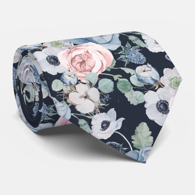 Cravate PixDezines H2 Peonies rose bleu foncé do-it-yourse (Roulé)