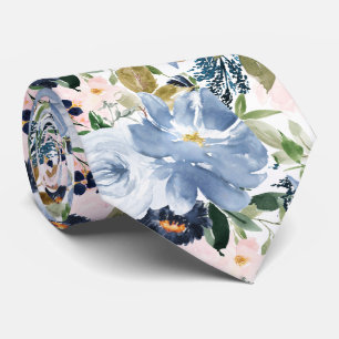 Cravate PixDezines H2 Rose Pâle Bleu Poussiéreux Fleurs