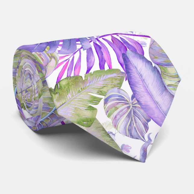 Cravate PixDezines Hawaiian Jungle Purple Green Foliage (Roulé)
