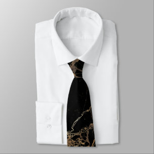 Cravate PixDezines Marbre Noir dalle+Veines Or