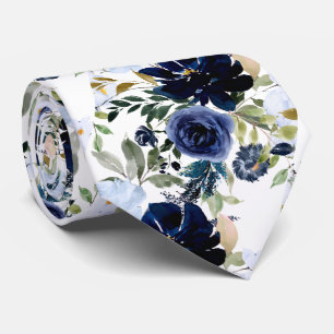 Cravate PixDezines Navy et Bleu Poussiéreux H2 Botanique
