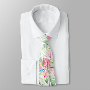 Cravate PixDezines Paradis Tropical Floral Foliage Pastel