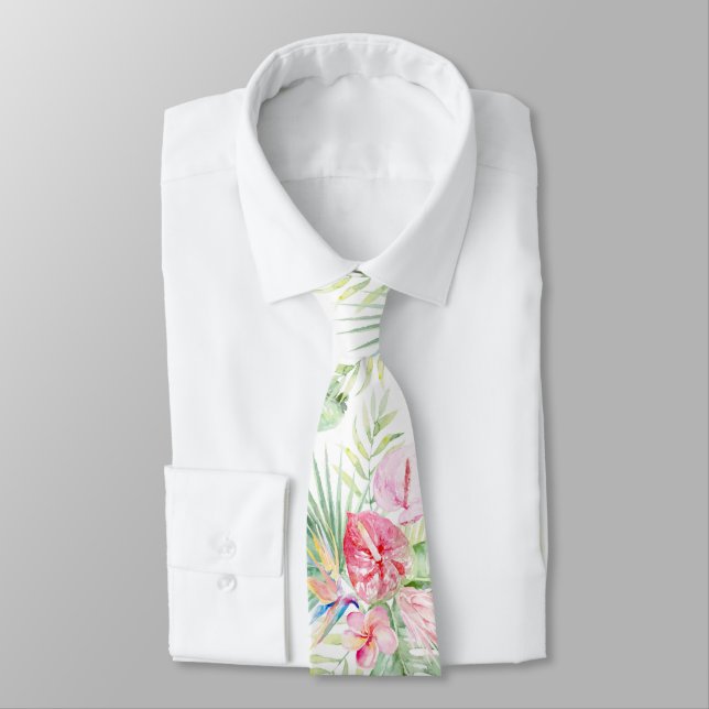Cravate PixDezines Paradis Tropical Pastel Floral Foliage (Attaché)