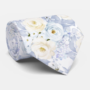 Cravate PixDezines Roses aquarelles bleu glace crème