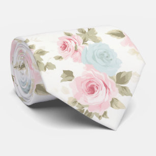 Cravate PixDezines Roses Aquarelles Rose Pâle Bleu Glaçon