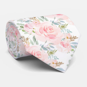 Cravate PixDezines Roses d'aquarelle bleu rose pâle
