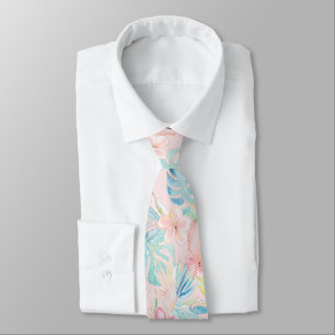 Cravate PixDezines Vintage Pastel H2 Hawaï Floral Feuillag