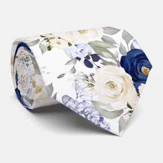 Cravate PixDezines Watercolor Roses Navy Blue Cream