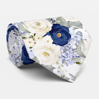 Cravate PixDezines Watercolor Roses Navy Blue Cream