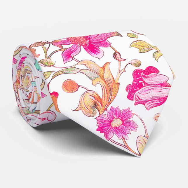 Cravate PixDezines William Morris Rose Bleu (Roulé)