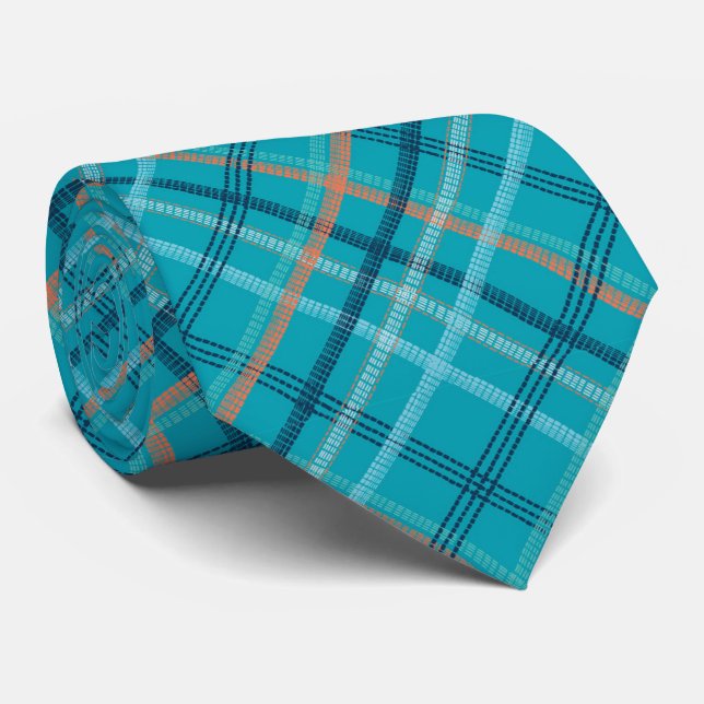 Cravate Plaid bleu turquoise unique (Roulé)