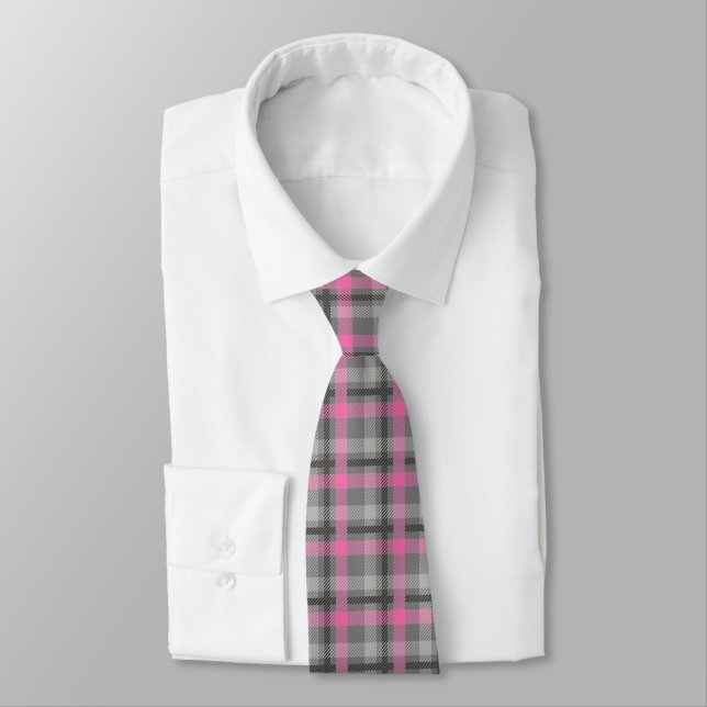 Cravate Plaid Cravate-rose et gris pour hommes (Attaché)